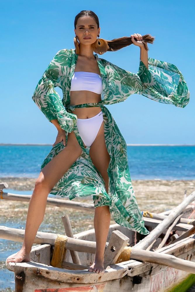 PRIMO PAREO PLAŻOWE PENIUAR Z SZEROKIMI RĘKAWAMI I WIĄZANIEM W PASIE 285