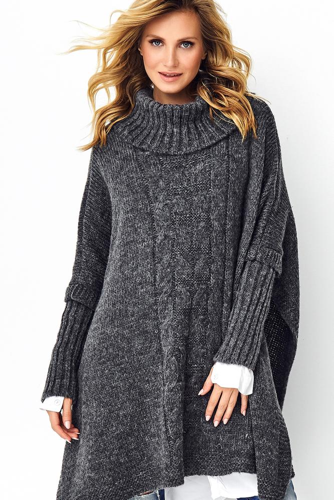 MAKADAMIA SWETER PONCHO BEŻOWY MELANŻ S91