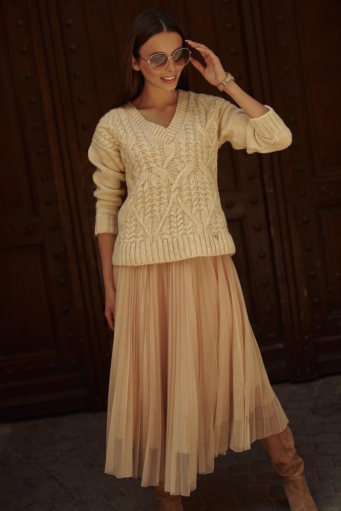NUMINOU SWETER DAMSKI W SEREK Z WARKOCZAMI BABY PINK NU_S88