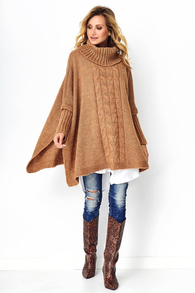 MAKADAMIA SWETER PONCHO BEŻOWY MELANŻ S91
