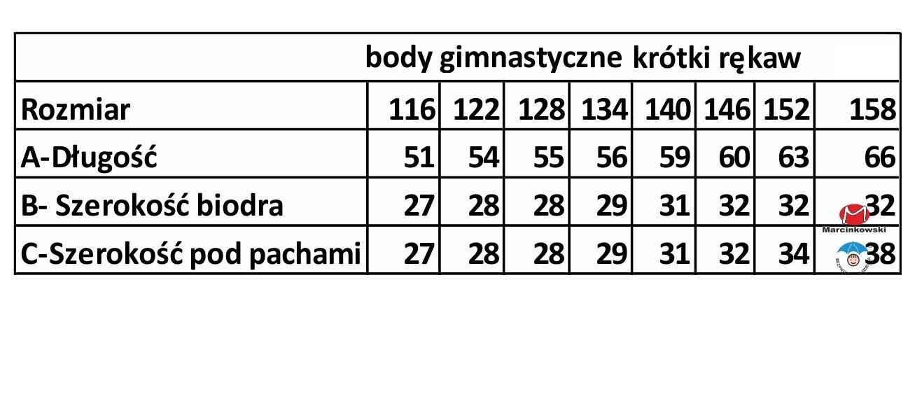 MARCINKOWSKI BODY GIMNASTYCZNE 116-158 KRÓTKI RĘKAW