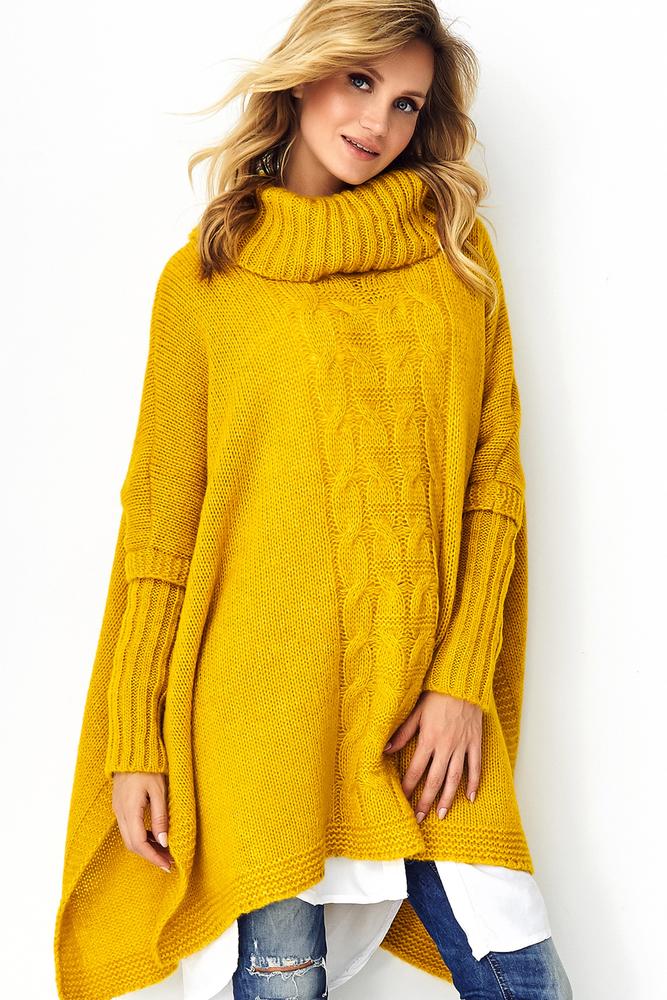 MAKADAMIA SWETER PONCHO BEŻOWY MELANŻ S91