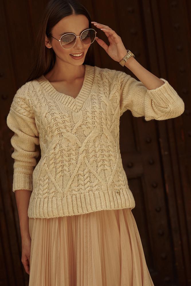 NUMINOU SWETER DAMSKI W SEREK Z WARKOCZAMI BABY PINK NU_S88