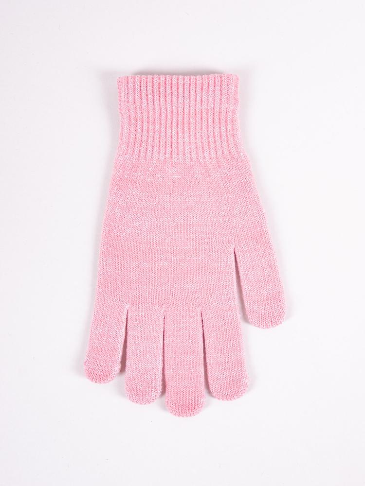 YO RĘKAWICZKI AKRYLOWE DAMSKIE 5-PALCOWE Z POŁYSKIEM RED-0018K