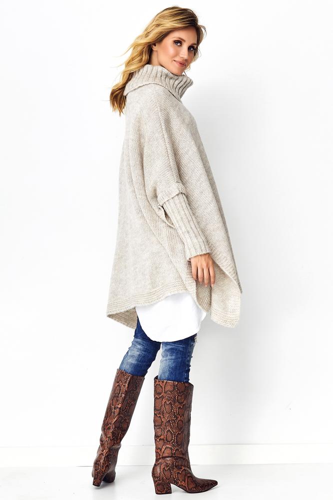 MAKADAMIA SWETER PONCHO BEŻOWY MELANŻ S91