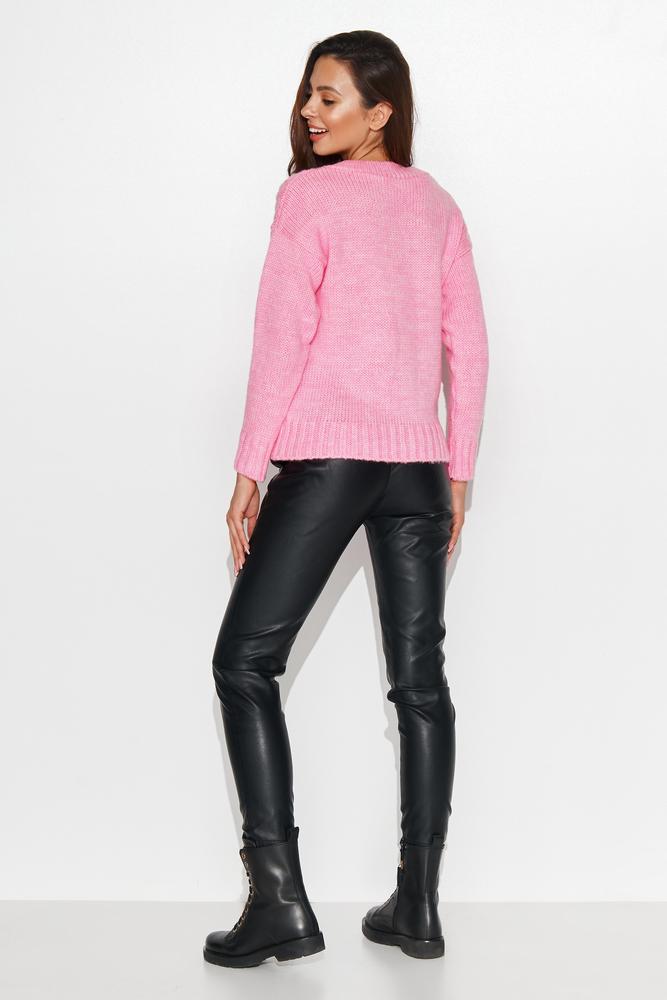 NUMINOU SWETER DAMSKI W SEREK Z WARKOCZAMI BABY PINK NU_S88