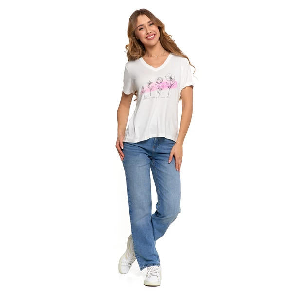 MORAJ T-SHIRT DAMSKI Z NADRUKIEM Z WISKOZY BD1800-008