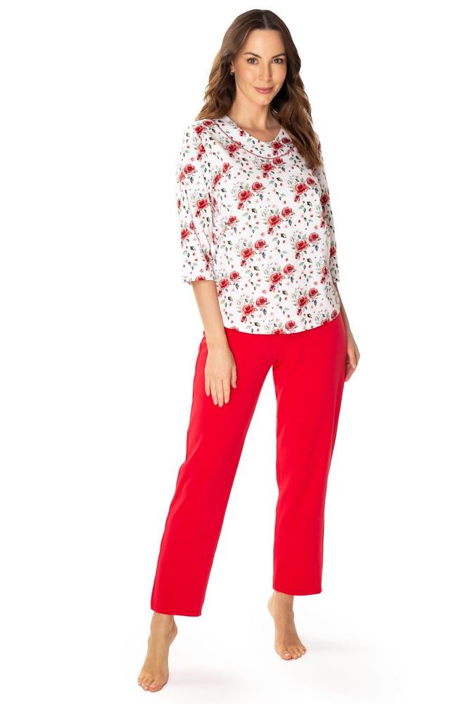 MEWA PIŻAMA DAMSKA MALINA RĘKAW 3/4