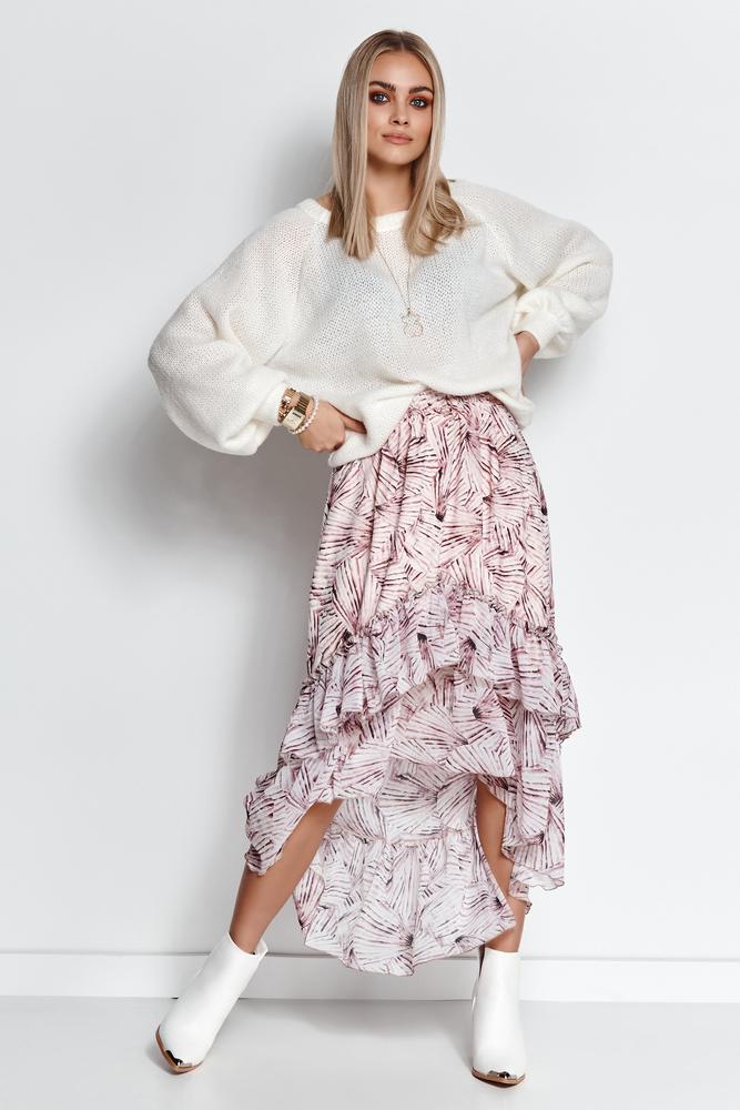 MAKADAMIA SWETER DAMSKI WKŁADANY PRZEZ GŁOWĘ ZE ŚCIĄGACZEM BABY PINK S114