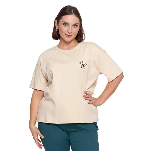 MORAJ T-SHIRT DAMSKI LUŹNY Z HAFTOWANYM KWIATKIEM BD1800-007