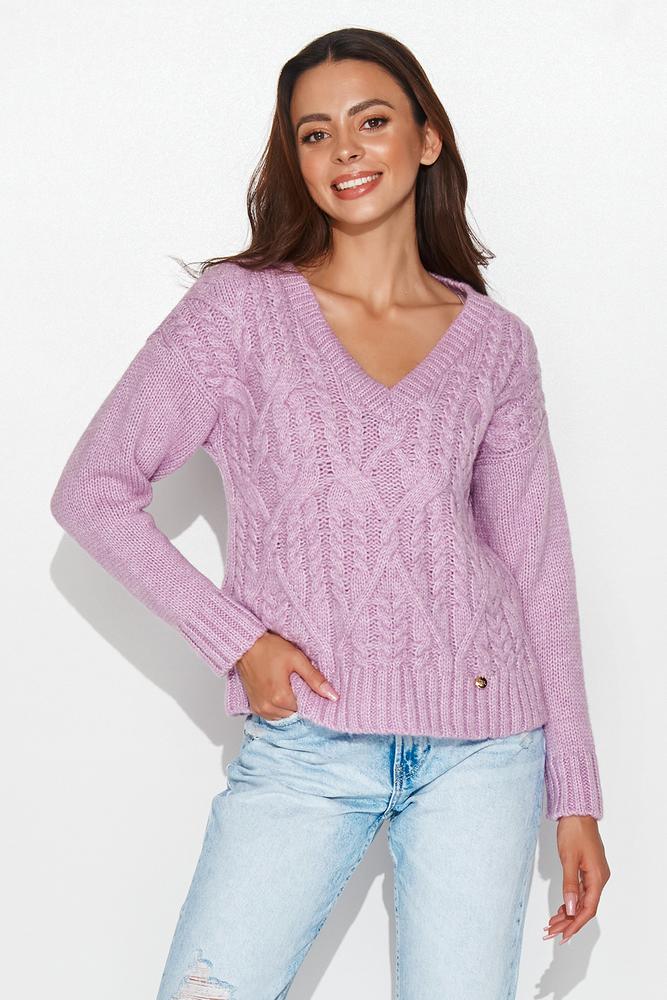NUMINOU SWETER DAMSKI W SEREK Z WARKOCZAMI BABY PINK NU_S88