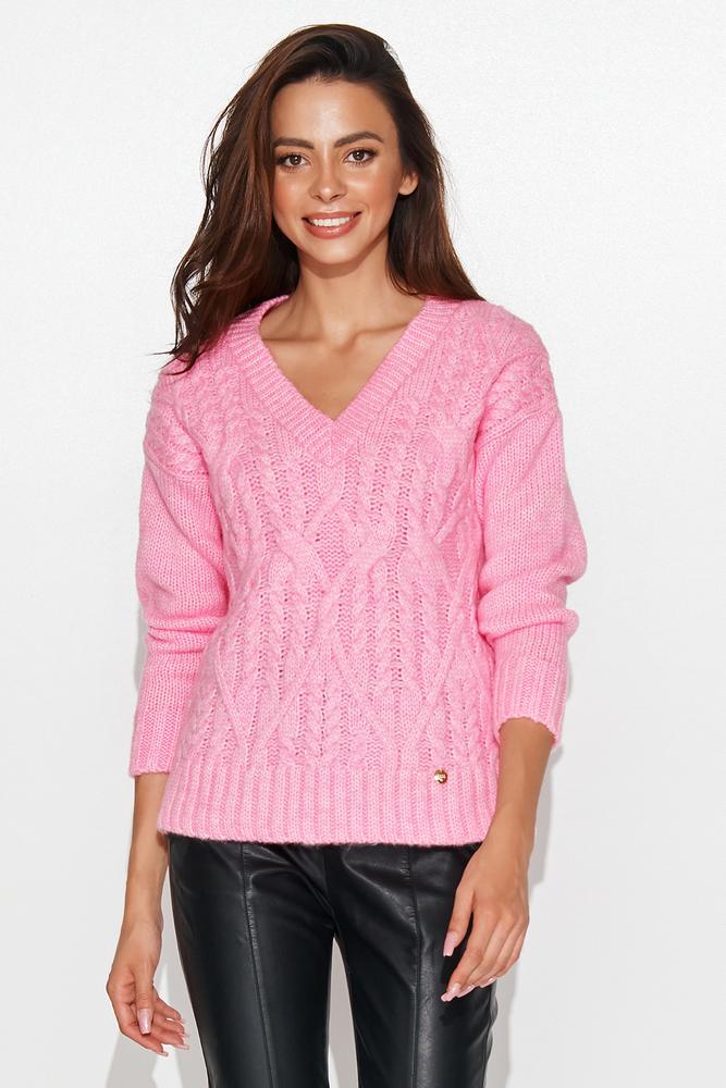 NUMINOU SWETER DAMSKI W SEREK Z WARKOCZAMI BABY PINK NU_S88