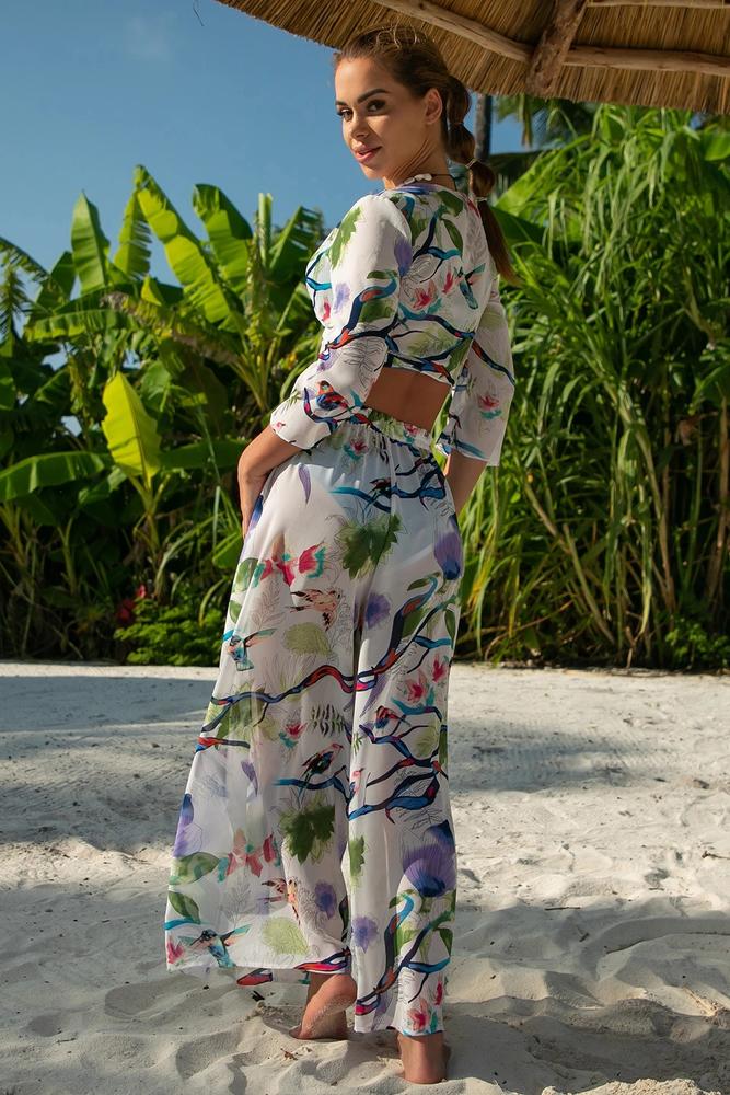 PRIMO 2-CZĘŚCIOWY KOMPLET PLAŻOWY Z SZEROKIMI SPODNIAMI I WIĄZANYM TOPEM Z SZYFONU 287