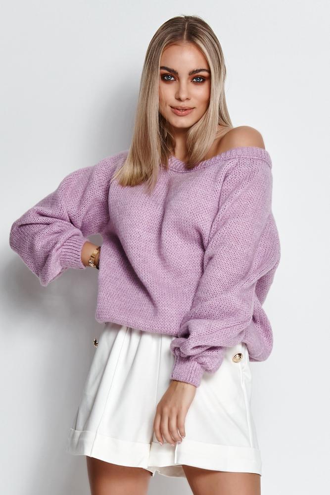 MAKADAMIA SWETER DAMSKI WKŁADANY PRZEZ GŁOWĘ ZE ŚCIĄGACZEM BABY PINK S114