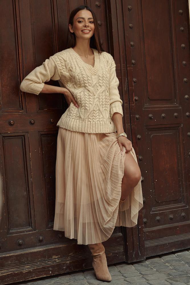 NUMINOU SWETER DAMSKI W SEREK Z WARKOCZAMI BABY PINK NU_S88