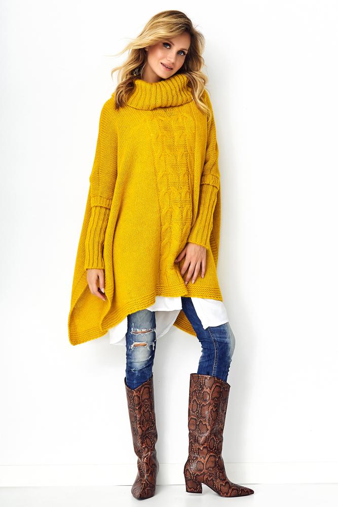MAKADAMIA SWETER PONCHO BEŻOWY MELANŻ S91