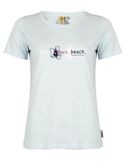RAJ-POL ROADSIGN THEME 3 DAMSKI T-SHIRT PEACE-LOVE-BEACH, NIEBIESKI 18-005739-2, 18-005739-3, 18-005739-1, 18-005739-4, 18-005739-5