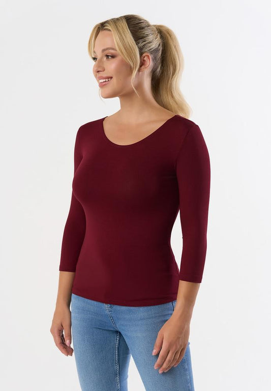 BABELL BLUZKA MANATI, RĘKAW 3/4 - KOLOR DENIM, MARSALA, BORDO