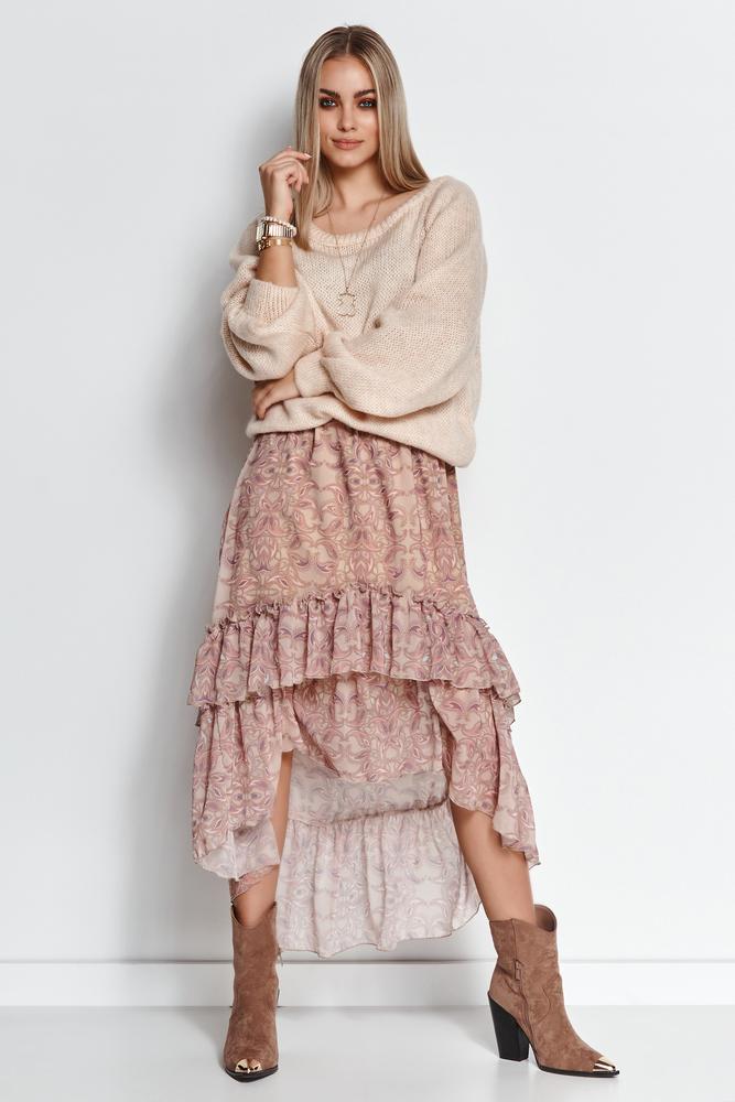 MAKADAMIA SWETER DAMSKI WKŁADANY PRZEZ GŁOWĘ ZE ŚCIĄGACZEM BABY PINK S114