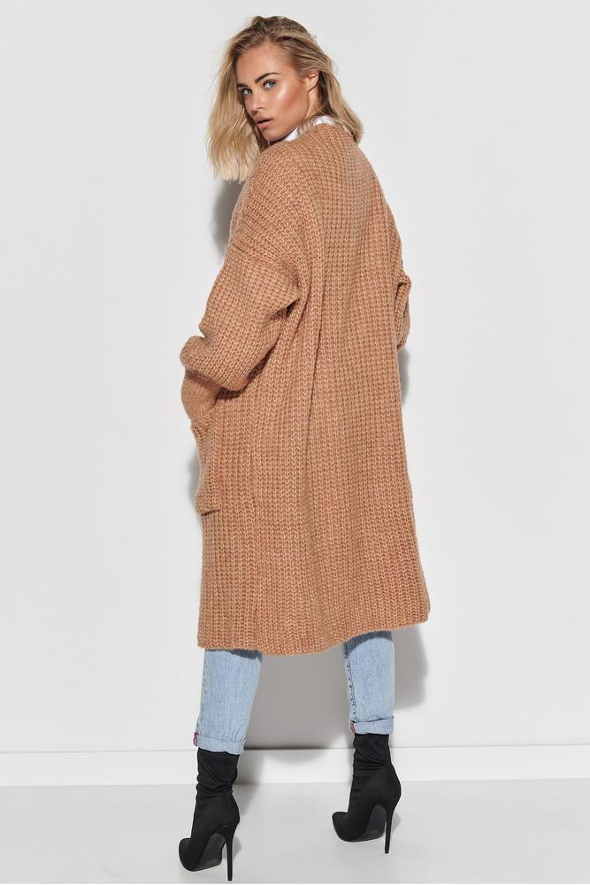 MAKADAMIA SWETER KARDIGAN Z KIESZENIAMI I GUZIKAMI CAMEL S101