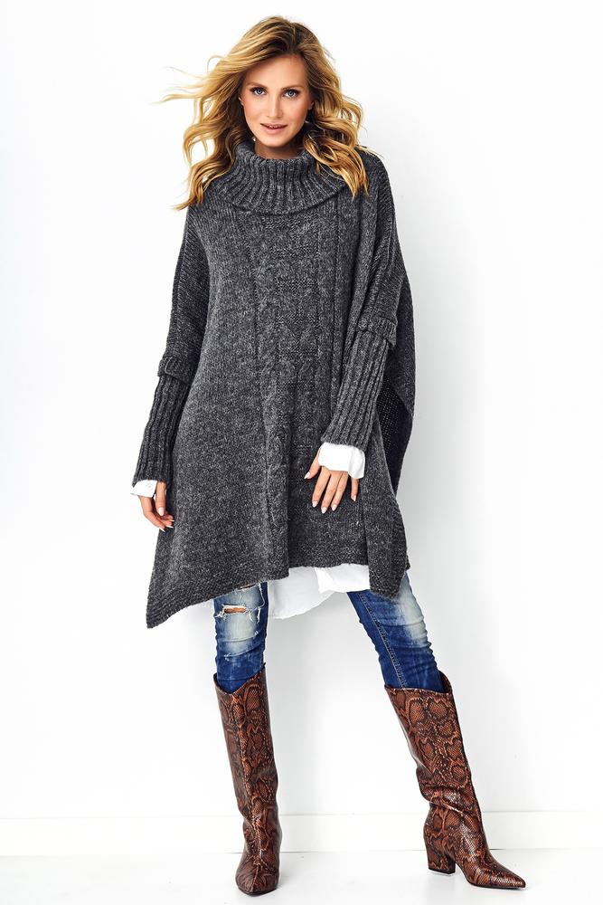MAKADAMIA SWETER PONCHO BEŻOWY MELANŻ S91
