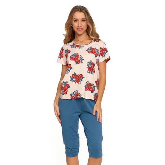 MORAJ PIŻAMA DAMSKA Z KRÓTKIM RĘKAWEM PLUS SIZE I NADRUKIEM PDD3800-011 S/S 2025
