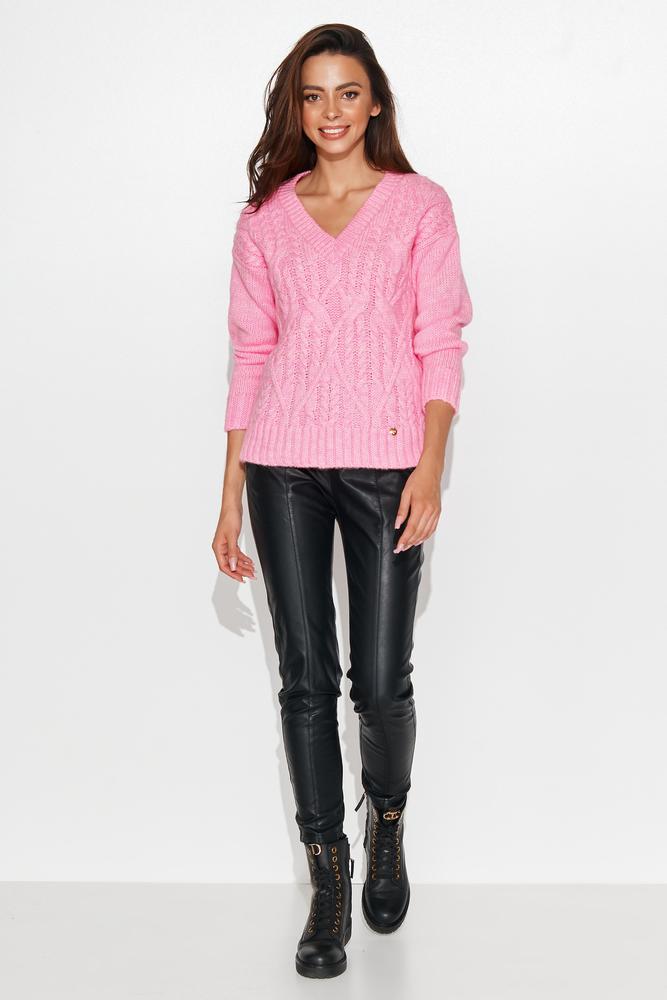 NUMINOU SWETER DAMSKI W SEREK Z WARKOCZAMI BABY PINK NU_S88