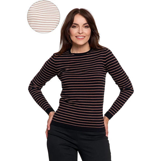 MORAJ SWETER DAMSKI Z WISKOZY W PASKI I OKRĄGŁYM DEKOLTEM BDS3400-009