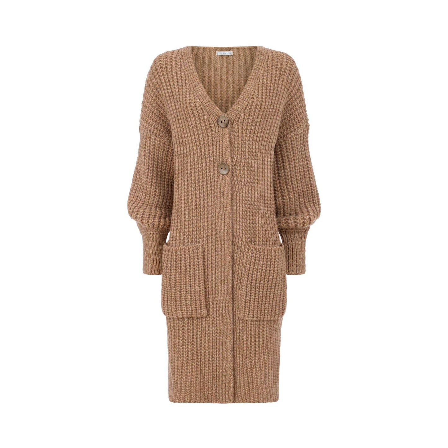 MAKADAMIA SWETER KARDIGAN Z KIESZENIAMI I GUZIKAMI CAMEL S101