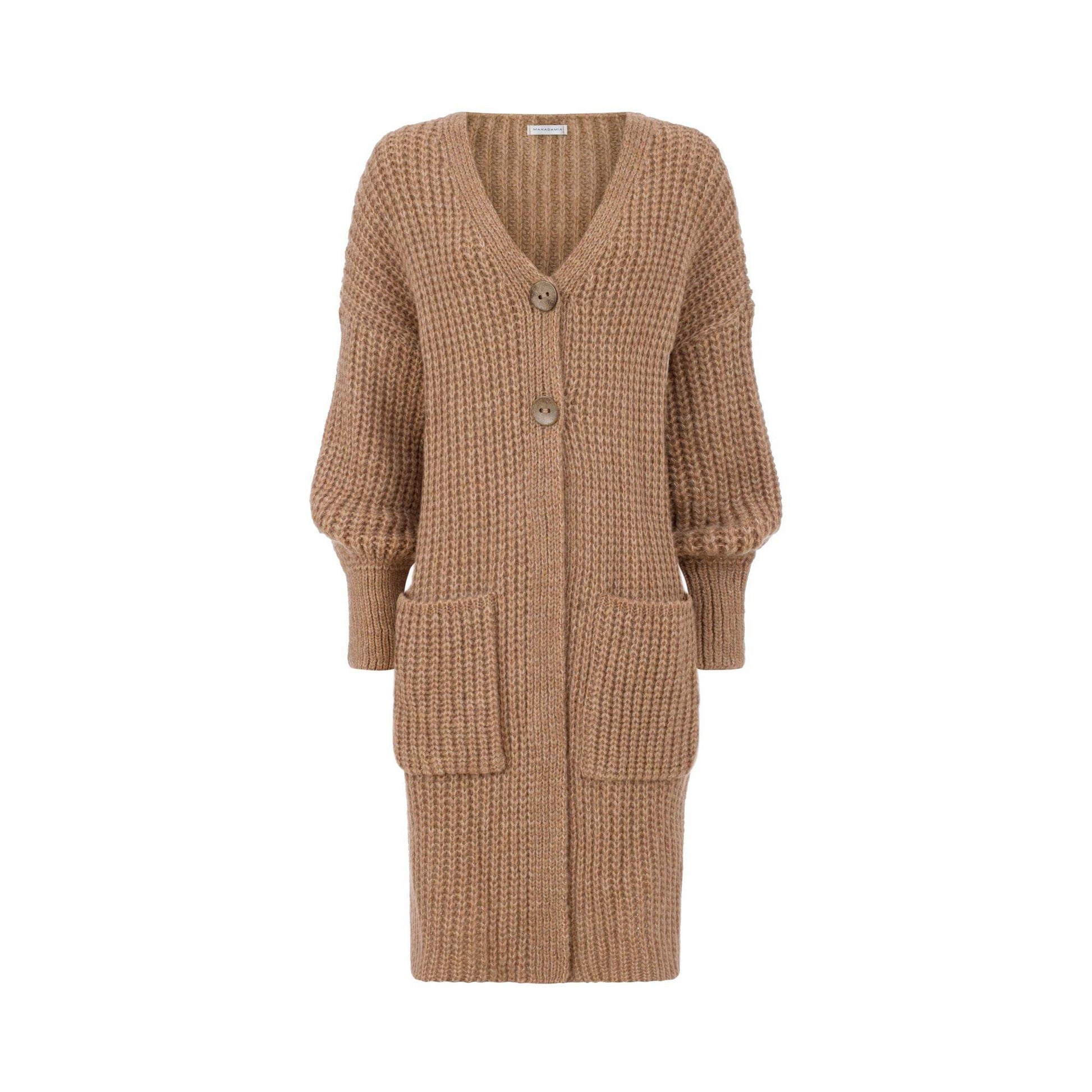 MAKADAMIA SWETER KARDIGAN Z KIESZENIAMI I GUZIKAMI CAMEL S101