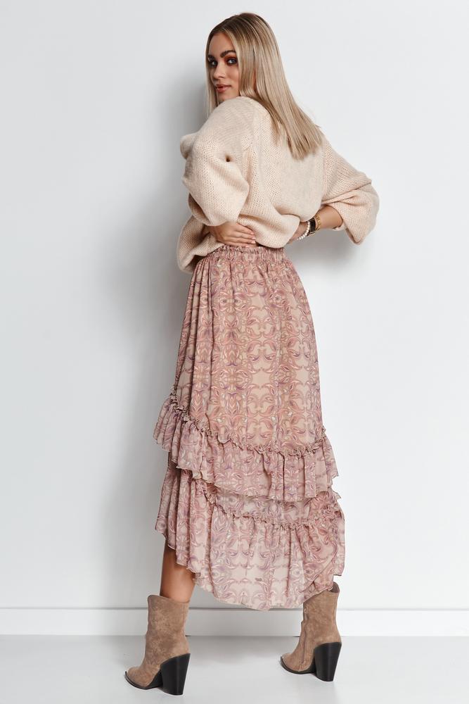 MAKADAMIA SWETER DAMSKI WKŁADANY PRZEZ GŁOWĘ ZE ŚCIĄGACZEM BABY PINK S114