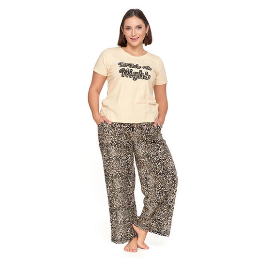 MORAJ DAMSKA PIŻAMA W PANTERKĘ Z DŁUGIMI SPODNIAMI PLUS SIZE PDD4600-015 S/S 2025