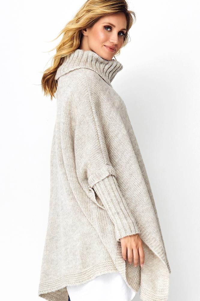 MAKADAMIA SWETER PONCHO BEŻOWY MELANŻ S91