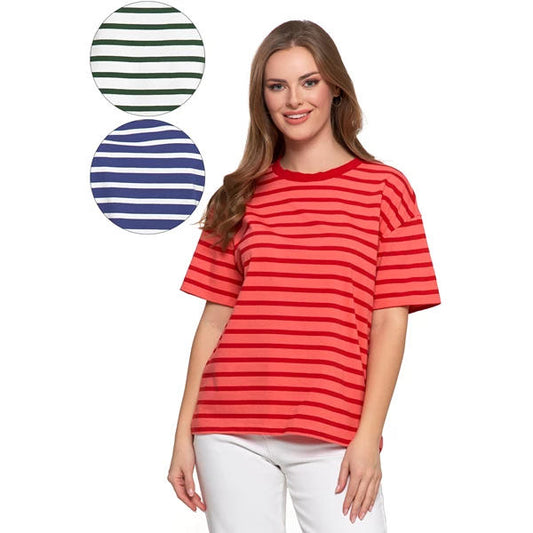 MORAJ T-SHIRT DAMSKI W PASKI O LUŹNYM KROJU BD1900-035