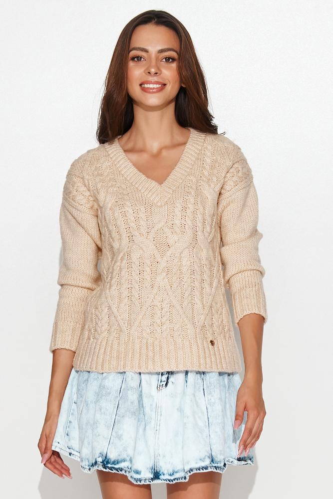NUMINOU SWETER DAMSKI W SEREK Z WARKOCZAMI BABY PINK NU_S88