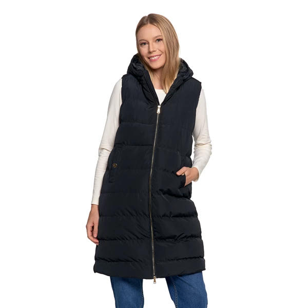 MORAJ KAMIZELKA DAMSKA PUCHOWA DŁUGA Z KAPTUREM BEZRĘKAWNIK ODW5500-002