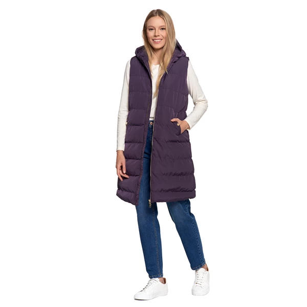 MORAJ KAMIZELKA DAMSKA PUCHOWA DŁUGA Z KAPTUREM BEZRĘKAWNIK ODW5500-002