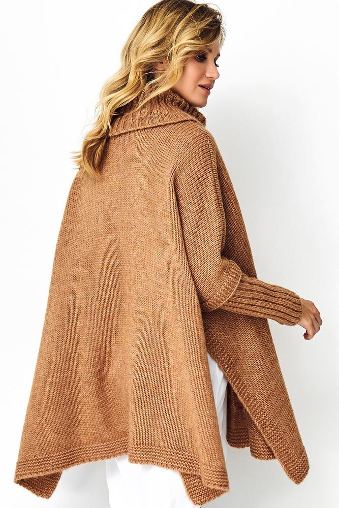 MAKADAMIA SWETER PONCHO BEŻOWY MELANŻ S91