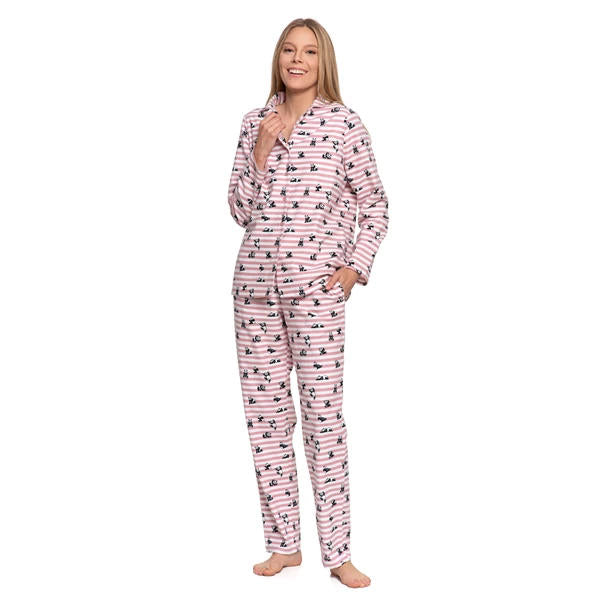 MORAJ PIŻAMA DAMSKA FLANELOWA W PASKI Z MOTYWEM PAND PDD6300-002 AW/25