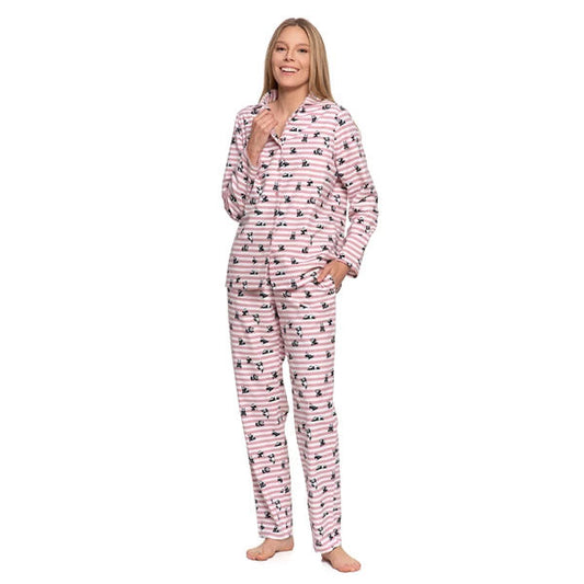 MORAJ PIŻAMA DAMSKA FLANELOWA W PASKI Z MOTYWEM PAND PDD6300-002 AW/25