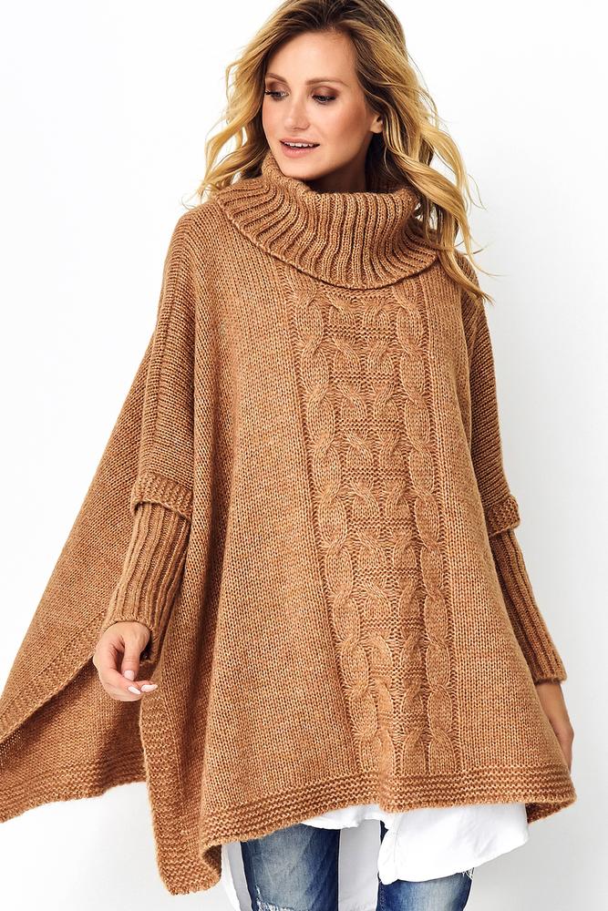 MAKADAMIA SWETER PONCHO BEŻOWY MELANŻ S91