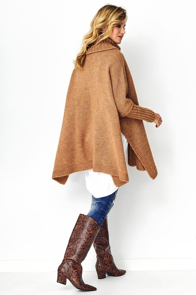 MAKADAMIA SWETER PONCHO BEŻOWY MELANŻ S91