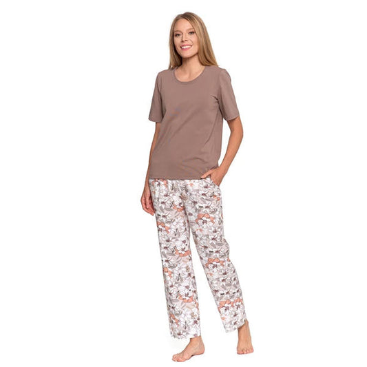 MORAJ PIŻAMA DAMSKA Z KRÓTKIM RĘKAWEM DŁUGIE SPODNIE W KWIATY PDD4900-026AW25/26