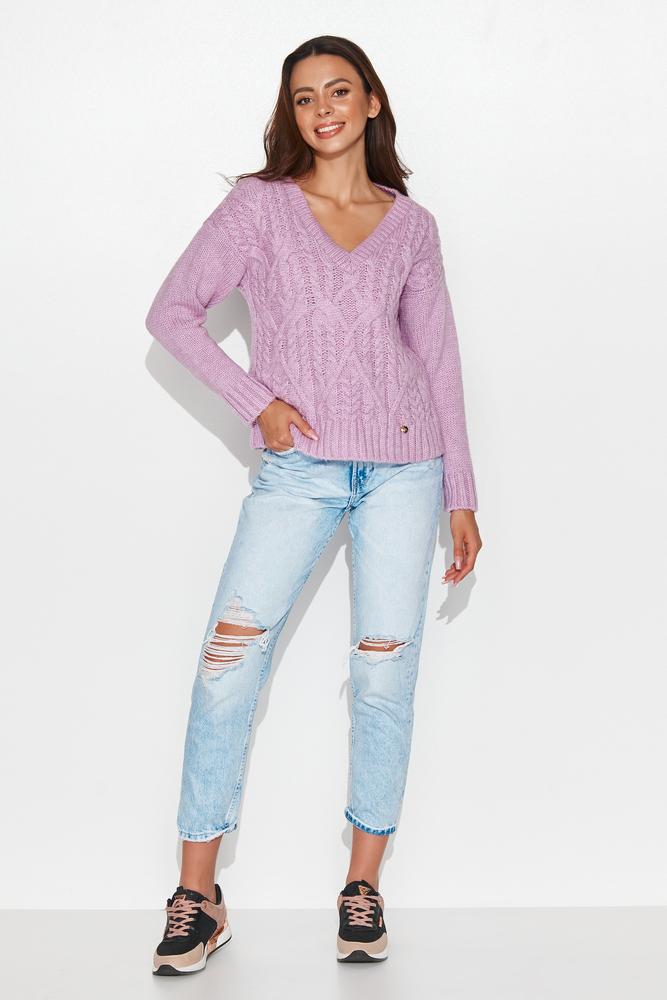 NUMINOU SWETER DAMSKI W SEREK Z WARKOCZAMI BABY PINK NU_S88