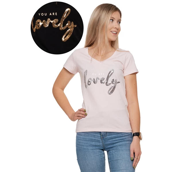 MORAJ T-SHIRT DAMSKI Z CEKINAMI BD2600-005