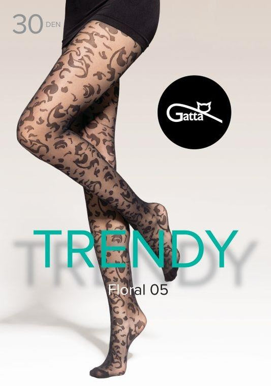 GATTA FLORAL 05- RAJSTOPY DAMSKIE WZORZYSTE 30 DEN - 000.75Y - TRENDY 25/26
