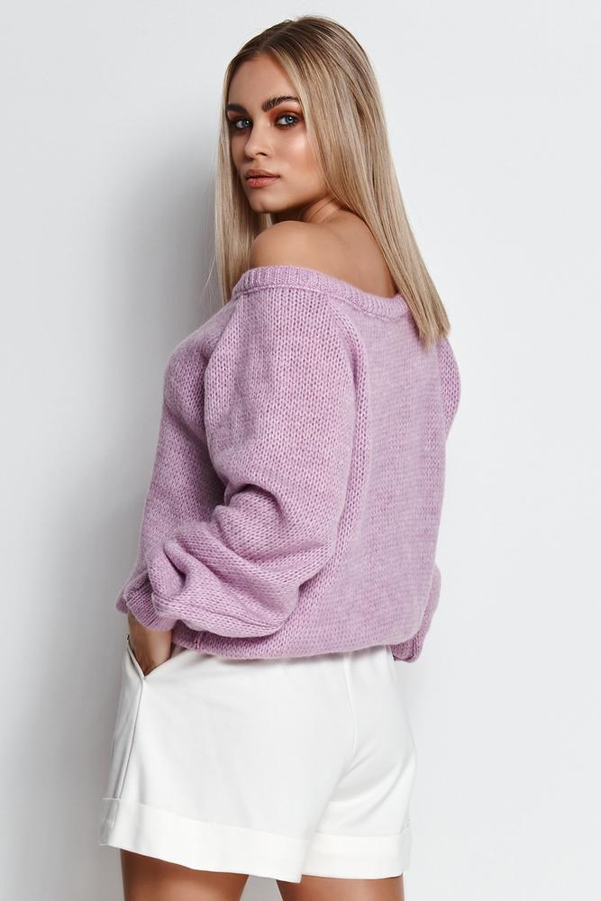 MAKADAMIA SWETER DAMSKI WKŁADANY PRZEZ GŁOWĘ ZE ŚCIĄGACZEM BABY PINK S114
