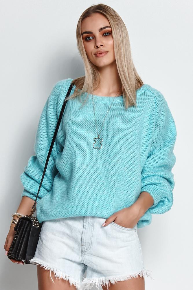 MAKADAMIA SWETER DAMSKI WKŁADANY PRZEZ GŁOWĘ ZE ŚCIĄGACZEM BABY PINK S114