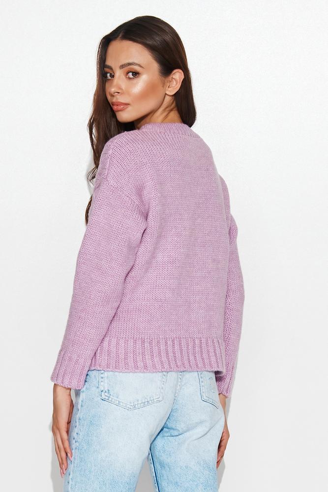 NUMINOU SWETER DAMSKI W SEREK Z WARKOCZAMI BABY PINK NU_S88