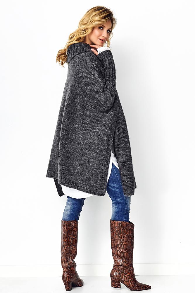 MAKADAMIA SWETER PONCHO BEŻOWY MELANŻ S91